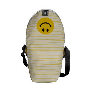 Smiley Face on sunny yellow stripes Messenger Bags