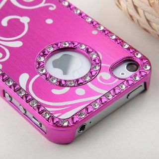 Hanicase Rose Pink Chrome Bling Crystal Rhinestone Hard Case Skin Cover for Apple iPhone 4 4S 4G with Hanicase Design Stylus Pen: Cell Phones & Accessories
