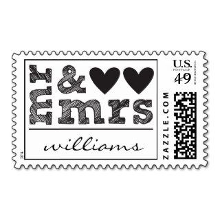 Mr. & Mrs. Hearts Postage Stamps