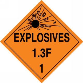 Accuform Signs MPL121VP25 Plastic Hazard Class 1/Division 3F DOT Placard, Legend "EXPLOSIVES 1.3F 1" with Graphic, 10 3/4" Width x 10 3/4" Length, Black on Orange (Pack of 25): Industrial Warning Signs: Industrial & Scientific