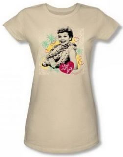 Lucy Luau Graphic Junior Cream Sheer Cap Sleeve T Shirt LB154 JS: Clothing