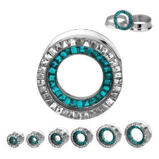 316L Surgical Steel CBZ Multigem Screw Fit Plugs   1/2" internal princess cut removable gem row  Sold As A Pair: Jewelry