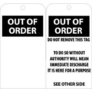 NMC RPT144 "OUT OF ORDER Accident Prevention Tag, Unrippable Vinyl, 3" Length, 6" Height, Black on White (Pack of 25): Industrial Warning Signs: Industrial & Scientific