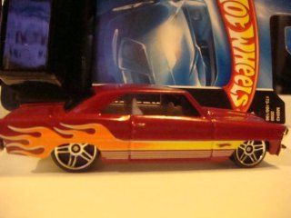 Hot Wheels {opened /loose} #173 '66 Nova, Red with Flamz sittin' on Pr5s white interior 1/64 2008.: Toys & Games