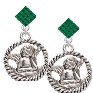Raphael Angel in Rope Wreath Green Emerald Crystal Diamond Shaped Lulu Post E: Dangle Earrings: Jewelry