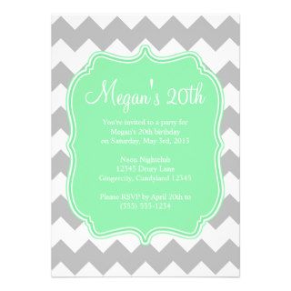 Mint Quatrefoil Chevron Birthday Invitation