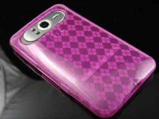 HOT PINK TPU Crystal Gel Check Design Skin Cover Case for HTC HD7 (T Mobile) + Screen Protector + Car Charger: Cell Phones & Accessories