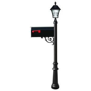 QualArc Lewiston Mailbox Collection Post with Economy #1 Mailbox, Fluted Base and Solar Lamp in Black LPST 800 E1SL