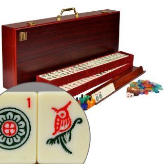 Complete American Mahjong (Mah Jongg Mahjongg) 166 Tiles Set w/ 4 Racks, Red Wood Case   "The Classic": Toys & Games