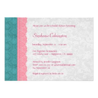 Teal Pink Silver Lace Zebra Bridal Shower V008 Personalized Announcements