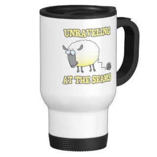 unraveling at the seams funny sheep cartoon coffee mug