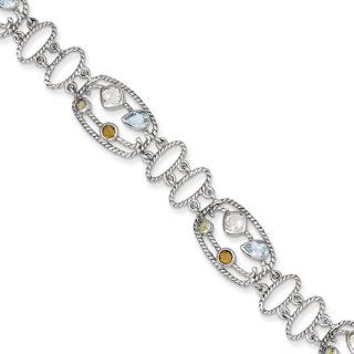 Gold and Watches Sterling Silver CZ & Multi Color Gemstone Bracelet: Jewelry