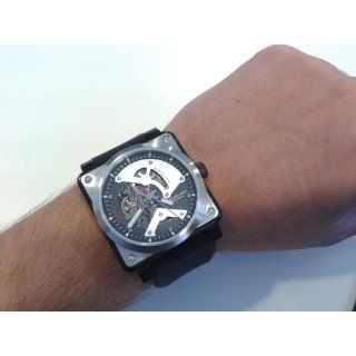 Stuhrling Original Men's 179A.331613 Leisure Raven Diablo Automatic Skeleton Black Rubber Strap Watch: Watches