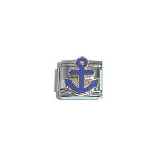 Anchor Blue Italian Charm Bracelet Jewelry Link: Italian Style Single Charms: Jewelry