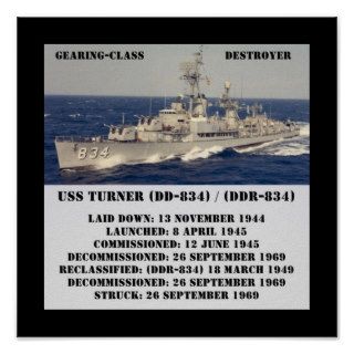 USS Turner (DD 834) (DDR 834) Posters