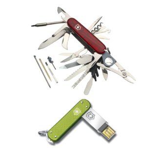 Victorinox 53504 Swiss Army Knife Champ XLT (Transucent Ruby) + Slim 2.0 4GB USB Green Alox B2B   Pocketknives  