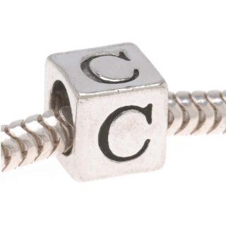 European Style Large Hole Lead Free Pewter Alphabet Bead Letter 'C' 6.4mm (1)