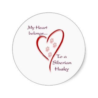 Siberian Husky Heart Belongs Round Stickers
