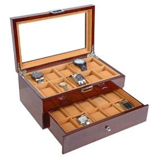 Luxury Gifts Inc Mahogany Solid Wood Watch Box for 20 Watches with Soft Cushions and Clear Window Kitchen & Dining