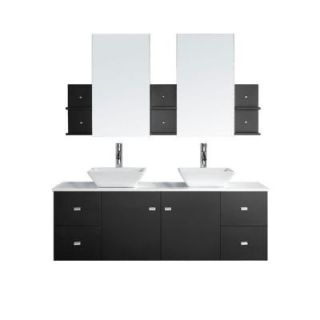 Virtu USA Clarissa 61 in. Double Basin Vanity in Espresso with Artificial Stone Vanity Top and Mirror Cabinets in White MD 435 S ES