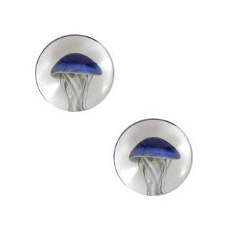 Clear Blue Moon Color Jellyfish Single Flare Hand made Glass Plugs   6g   Sold As A Pair: Body Jewelry Plugs: Jewelry