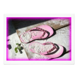 Pink sandy flip flop sandals on Florida beach Custom Invites