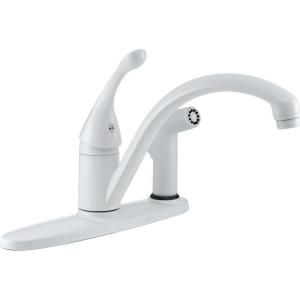Delta Collins Single Handle Integral Side Sprayer Kitchen Faucet in White 340 WH DST