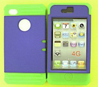 For Apple Iphone 4 4s Non Slip Purple Impact Case + Lime Green Rubberized Skin Accessories: Cell Phones & Accessories