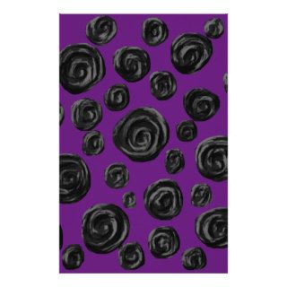 Black Rose Pattern on Dark Purple. Stationery Paper