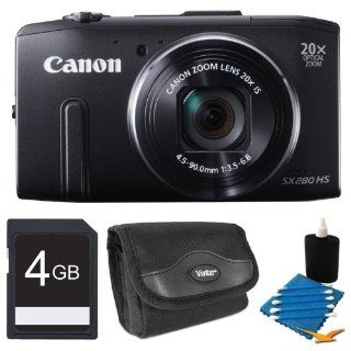 Canon PowerShot SX280 HS 12.1 MP CMOS Digital Camera with 20x Image Stabilized Zoom 25mm Wide Angle Lens and 1080p Full HD Video (Black) Deluxe Bundle   Includes camera, 4GB Secure Digital SD Memory Card, Compact Digital Camera Deluxe Carrying Case, 3pc. :