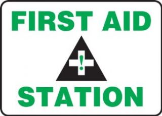 Accuform Signs MFSD960VP Plastic Safety Sign, Legend "FIRST AID STATION" with Graphic, 10" Length x 14" Width x 0.055" Thickness, Green/Black on White: Industrial & Scientific