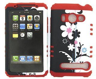 3 IN 1 HYBRID SILICONE COVER FOR HTC EVO 4G HARD CASE SOFT RED RUBBER SKIN FLOWERS RD TE272 A9292 KOOL KASE ROCKER CELL PHONE ACCESSORY EXCLUSIVE BY MANDMWIRELESS: Cell Phones & Accessories
