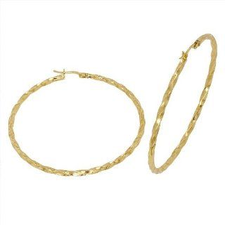 14K Gold Bonded / Gold Over Silver Hi Polish Twisted Round Hoop Earrings   Size Large 2.5mm x 58.0mm: Jewelry