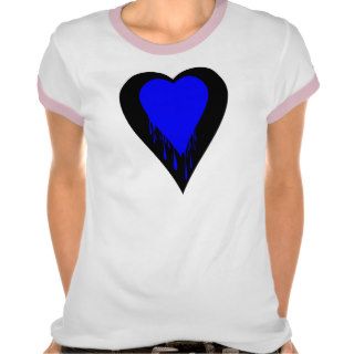 Black Heart with Blue Dripping Paint Tee Shirts