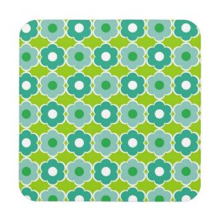 Retro Mod Aqua and Green Flowers Coasters