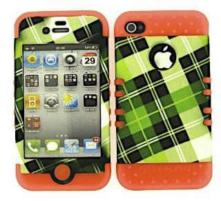 3 IN 1 HYBRID SILICONE COVER FOR APPLE IPHONE 4 4S HARD CASE SOFT ORANGE RUBBER SKIN PLAID OR TE294 KOOL KASE ROCKER CELL PHONE ACCESSORY EXCLUSIVE BY MANDMWIRELESS: Cell Phones & Accessories