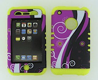 3 IN 1 HYBRID SILICONE COVER FOR APPLE IPHONE 3G 3GS HARD CASE SOFT YELLOW RUBBER SKIN FLOWERS YE TE267 KOOL KASE ROCKER CELL PHONE ACCESSORY EXCLUSIVE BY MANDMWIRELESS: Cell Phones & Accessories