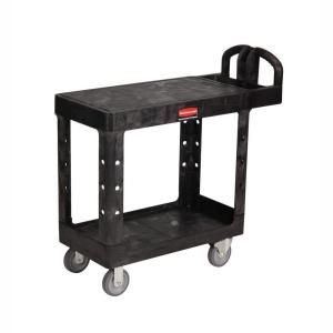 Rubbermaid Commercial Products Heavy Duty Black 2 Shelf Utility Cart with Flat Shelf in Small RCP 4505 BLA