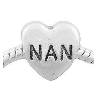 Silver Plated (299) NAN Heart Shape Charm, will fit Pandora/Troll/Chamilia Style Charm Bracelet.: Jewelry