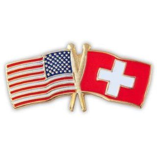 USA and Switzerland Crossed Friendship Flag Lapel Pin: Brooches And Pins: Jewelry
