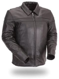 First MFG Men's Collared Leather Motorcycle Shirt Jacket. Action Back. FMM277CCFZ: Automotive