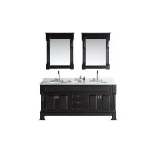 Design Element Marcos 72 in. Double Vanity in Espresso with Marble Vanity Top and Mirror in Carrara White DEC081 WTP