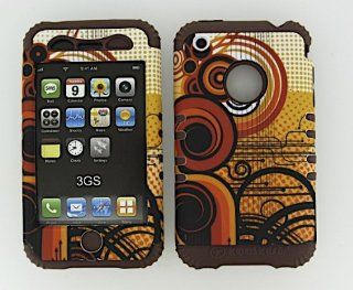 3 IN 1 HYBRID SILICONE COVER FOR APPLE IPHONE 3G 3GS HARD CASE SOFT BROWN RUBBER SKIN CIRCLES CF TE281 KOOL KASE ROCKER CELL PHONE ACCESSORY EXCLUSIVE BY MANDMWIRELESS: Cell Phones & Accessories