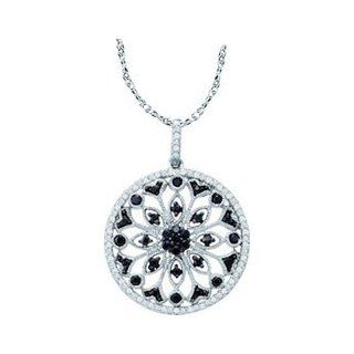 10k White Gold Black Colored & Natural Diamond Circle Cluster Antique style Womens Ladies Fashion Pendant with 18" Chain   .50 (1/2) Ct.t.w.: Jewelry