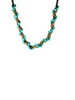 Plaited Dragon Turquoise with Gold Brass Beads Necklace: Jewelry