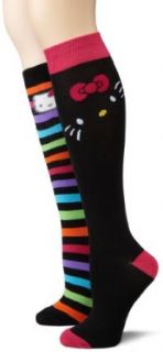 Hello Kitty Womens Two Pair Pack Knee Highs Socks, Black/Multi, One Size: Clothing