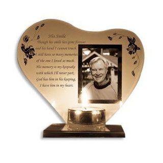 In Memory PHOTO FRAME with VOTIVE Holder/HIS Smile/Keepsake/MEMORIAL/Deceased LOVED ONES 7.5" Heart Shaped/Gift for WIDOW : Everything Else