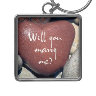 Will you marry me? Heart Shaped Beach Stone Keychains
