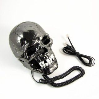Cool Skull Head Shape Telephone with LED Flash Eyes Desktop Gift   Corded Telephones