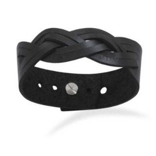 Braided Black Leather Adjustable Bracelet Mens Womens Teens: Cuff Bracelets: Jewelry